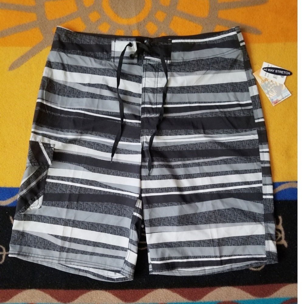 Sunzone Striped Black Board Shorts